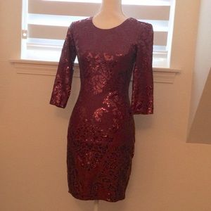 Deep Burgundy sequined dress.